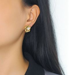 Low profile design earrings , high-end stainless steel irregular shell inlaid female earrings, 2023 new temperament, compact earrings