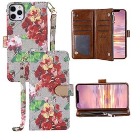 iPhone 15 14 Pro Max Designer Phone Case for Apple 13 12 11 XR 8 7 Plus Luxury PU Leather Wristband Zipped Compartment Wallet Card Holder Checkerboard Back Cover G Flower