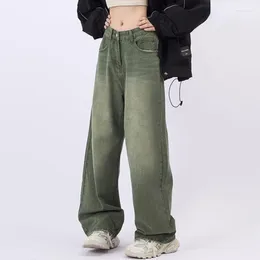 Women's Jeans Retro Straight-leg Green Spring High Waist Loose Thin Wide-leg Pants Denim Trousers Large Size Female Clothing