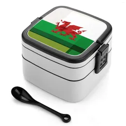 Dinnerware Wales Double Layer Bento Box Lunch Salad Welsh Flag Baner Cymru Y Ddraig Goch The Red Dragon