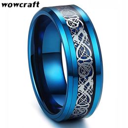 Bands 8mm Blue dragon Tungsten Caribde Rings Wedding Band for Men Women Jewellery Engagement Ring Comfort Fit Belved Edges