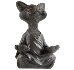 Whimsical Black Buddha Cat Figurine Meditation Yoga Collectible Happy Decor Art Sculptures Garden Statues Home Decorations8962349