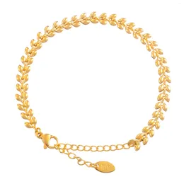 Link Bracelets Unique Gold Colour Plated Wheat Bracelet Stainless Steel For Women Ladies Hand Chain With Extender Bangle Jewellery Accessories