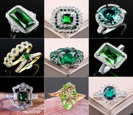 Large Green Stone Ring for Women Wedding Gift Luxury Jewelry Color Cubic Zirconia Ring Bague Femme Anillos Mujer Z5x873 Q0708782666578224
