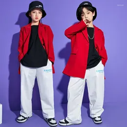 Stage Wear Hip Hop Dance Costumes For Girls Boys Jazz Ballroom Clothes Kids Party Outfits Hiphop Competition Red Suits