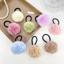 Furry Ball Hair Rope Women Girl Soft Candy Colourful Fur Hairs Ring Hair Rope Pom Pom Fashion Scrunchies Rubber Bands Kids Girls Hair Accessories