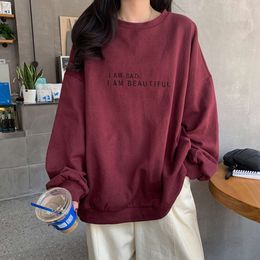 2023 New Autumn Korean Version Hong Kong Style Minimalist Letter Student Top Loose and Thin Long Sleeved Hoodie for Women's Foreign Trade
