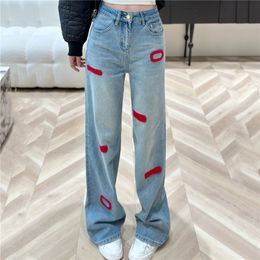 Flockenbrief Hosen Jeans für Frauen Designer Mode Jeans Pant Streetstyle Streetstyle Gerade Jeanshose