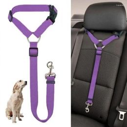 Dog Carrier Solid Colour Pet Safety 2-in-1 Car Seat Belt Nylon Lead Rear Adjustable Harness Collar Accessories