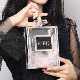 2021Acrylic Perfume Women Casual Bottle Handbags Wallet Paris Party Toiletry Wedding Clutch Evening Bags Purses Handbag Cross Body284a