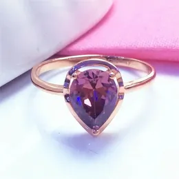 Cluster Rings 585 Purple Gold Plated 14K Rose Inlaid Water Drop Amethyst For Women Opening Romantic Exquisite Engagement Jewelry