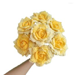 Decorative Flowers 1pc Handmade Artificial Bouquet Crochet Wedding Party Home Decoration Rose Valentine's Day Knitted