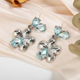 Dangle Earrings UILZ Sweet Romantic Flower Shaped For Women Blue Pink Crystal Earring INS Daily Wearable Jewellery