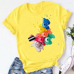 Women's T Shirts Color Nail Polish Printed Fashion Women T-shirt Street Loose Round Neck Yellow Short Sleeve High Quality Unisex Clothes