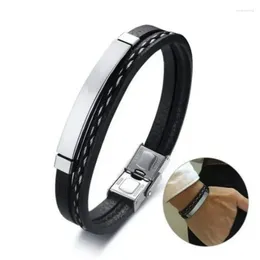 Bangle 2024 Trendy Men Leatherwear Weave Bracelet Color Contrast Stainless Steel Couple Insert Punk Wristband Stylish