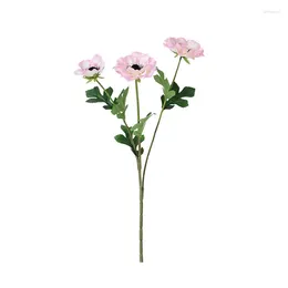 Decorative Flowers 1pc Simulation Fall Decor Party Background 3 Heads Anemone Wedding Branch Home Decoration
