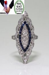 OMHXZJ Whole European Solitaire Rings Fashion Woman Man Party Wedding Gift Luxury White Blue Topaz Zircon 18KT White Gold Ring8272455