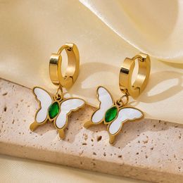 Stylish Vintage Titanium Steel Gold Butterfly Color Drops Oil Leaves Do Not Fade Earrings for Women