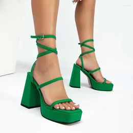 Sandals Rome High Heels Platform Women Shoes Summer Cross Tied-Lace Up Dress 2024 Fashion Chunky Zapatos Female Pumps