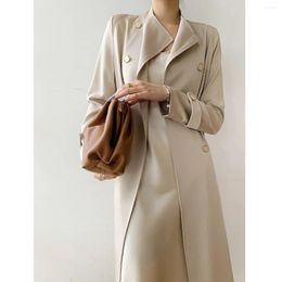 Women's Trench Coats 2024 Kiesza Lyte Spring Autumn Long Women Coat Fashion Beige Satin Overcoat Ladies Windbreaker High Quarlity