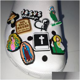 Charms Wholesale Relius Jesus God Virgin Marry Clog Shoe Charms Parts Accessories Buckle Buttons Pins Wristband Bracelet Decoration Ki Dhofk