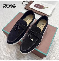 TOP Womens Summer Walk Suede Printing Casual Shoes Loro Piano Man Tasman Loafers Flat Heel Dress Leather Sneakers Black Designer Moccasin Slip on Rubber Shoe 12 768