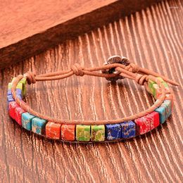 Charm Bracelets Bohemian Colorful Natural Stone Bracelet Square Emperor Lotus Head Yoga Ladies Jewelry Couple