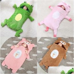 Blankets Swaddling Cute Animals Born Baby Winter Warm Slee Bags Infant Button Knit Ddle Wrap Ddling Stroller Toddler Blanket Drop Deli Otdwg