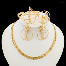 Necklace Earrings Set Nigerian Gold Colour Jewellery For Women Classic Design Clip And Finger Ring Engagement Party African Gifts