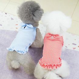 Dog Apparel 2024 Sweet Pet Plaid Skirt Cute Cats Dogs Checked Suspender Lovely Bow Princess Dress Chihuahua Yorks Clothes