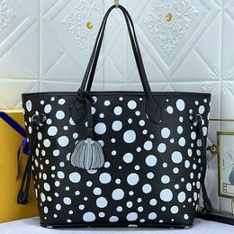 2023 Women Shoulder Bags Leather Shopping Bag Large Capacity Tote Fashion Letters White Polka Dot Print Meduim Handbag With Zip Po245q