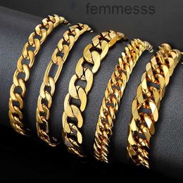 Hip Hop Mens Cuban Chain Link Bracelets Male Golden Colour 14k Yellow Gold Braslet for Man Woman Hiphop JewelryZK0R ZK0R