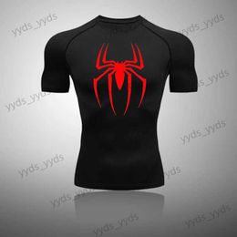 Erkek Tişörtleri Yeni Spor Koşu Gömlek Erkek Tişört Fit Kısa T-shirt Hızlı Kuru Çıkış Spor Salonu Tayt Kas Gömlek Sıkıştırma MMA Giyim T240124