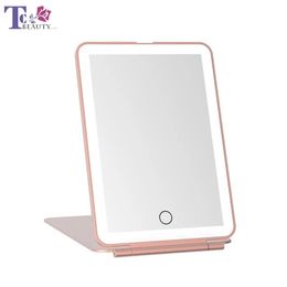 Mirrors Desktop Singlesided Mirror Rectangular Foldable Makeup Mirror with Led Light Ladies Outdoor Compact Portable Ultrathin Mirror