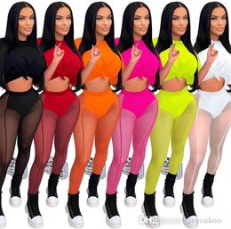 2022 Sexy Sheer Yoga Pants Tracksuits For Womens Mesh 2 Piece Sets Crop Tops See Through Leggings Outfits Matching Set3676315