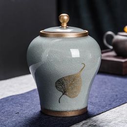 Tea Containers Ceramic Sealed Can Large Coarse Pottery Storage Tank Pu'er Tea Canister Tea Caddy TeaJar Japanese Jar Storage 240119