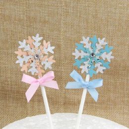 Party Supplies Cake Toppers Paper Banner Glitter Snowflake Romantic For Cupcake Wrapper Baking Cup Birthday Tea Decoration Baby Shower