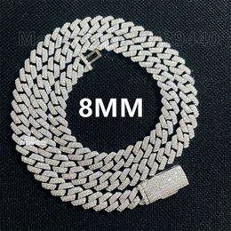 Iced Out Vvs Moissanite 8mm Miami Cuban Chain Necklace 925 Sterling Silver Diamond Moissanite Cuban Link Chain