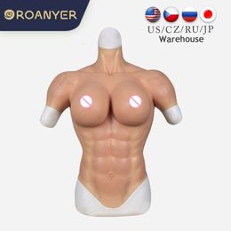 Costume Accessories Muscle Suit with Boobs Fake Breast Forms Realistic Female Abdominal Muscles Crossdresser D Cup Drag Queen Costumes