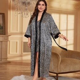 Women's Sleepwear XL-5XL Big Size Robe Set Women Bathrobe Gown Nightwear Print Nightgown Loose Kimono Lingerie Femme Ropa De Mujer