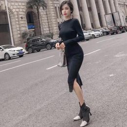 Casual Dresses Woman Dress Bodycon Split Midi Knee Length Black Crochet Sexy Daring Clothes For Women Cover Up Grey Knitted Vintage Y2k
