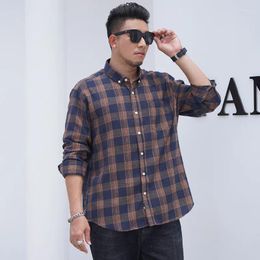 Men's Casual Shirts Arrival Fashion Suepr Large Frosted Plaid Shirt Autumn And Winter Business Yarn Dyed Plus Size L-7XL 8XL 10XL