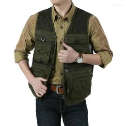 Men's Vests Brand Mens Sleeveless Jacket Cotton Casual Multi Pocket Vest Plus Size S-6XL Travel Journalist Waistcoat Mesh Pography