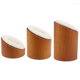 Jewelry Pouches 3PCS Wooden Ring Display Stand Organizer With Microfiber Round Rack Racks For Showcase