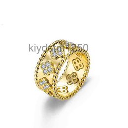 Four Leaf Clover Cleef Ring Kaleidoscope Designer Rings for Women 18k Gold Silver Diamond Nail Luxury Valentine Party Jewelry JZAC