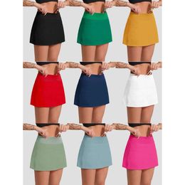 L Skirt Short New Pace Through High Waist Women Legging Shorts Solid Sports Gym Wear Breeches Leggings Elastic Fitness Lady Yoga Short Te Hig