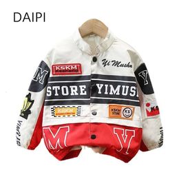 Clothes Child Boy Jacket Letter Button Boys and Girls Coats Korean Kids Motorcycle Streetwear Fashion 211year 240122