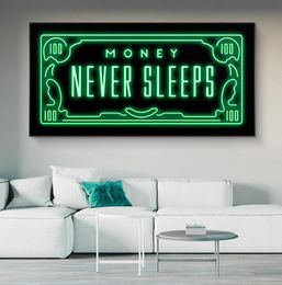 Money Never Sleeps Canvas Paintings Art Posters and Inspiring Phrases Prints Wall Art Pictures for Living Room Home Decoration Cua2552055