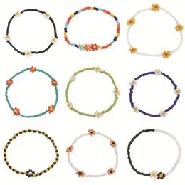 Charm Bracelets 10 Colors Korean Cute Flowers Daisy Bracelet Bohemian Fashion Acrylic Bead Stretch Bangle For Women Girls Gift