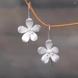 Dangle Earrings Simple Blooming Floral Hook For Women Girl Trendy Jewellery Silver Colour Flower Petals Drop Earring